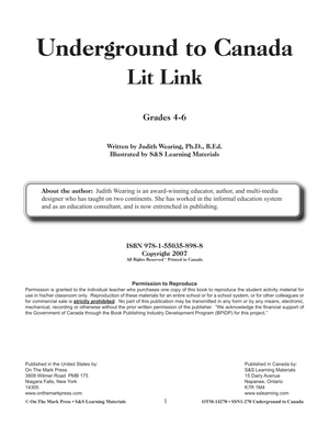 Underground to Canada Lit Link/Novel Study Grades 4-6