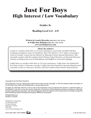 Just for Boys High Interest/Low Vocabulary Reading Grades 4+ R.L. 1.2 - 2.9 - Common Core