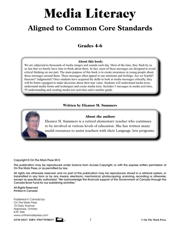 Media Literacy Grades 4-6 Aligned to Common Core - Understanding Media