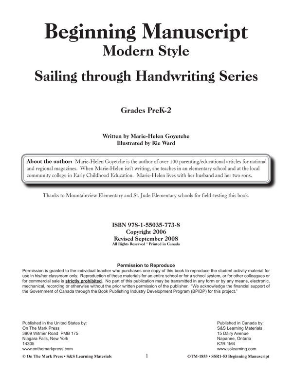 Modern Manuscript Beginning Workbook Grades PreK-2