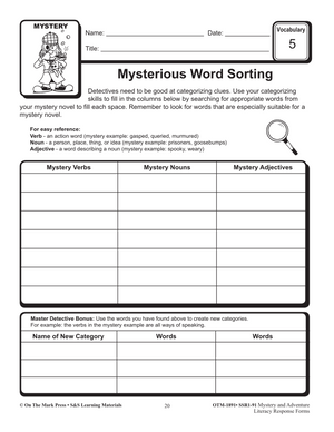 Mystery & Adventure Response Forms: Vocabulary Development  4-6