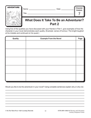 Mystery & Adventure: Character Analysis Response Forms Gr. 4-6