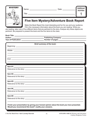 Mystery & Adventure Response Forms: Additional Activities Grades 4-6