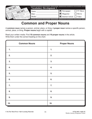 Media Literacy Response Forms Grades 4-6