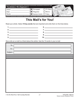 Media Literacy Response Forms Grades 4-6