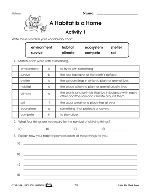 A Habitat is a Home Lesson and Worksheets Grades 4-6