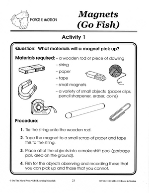 Magnetic Force Experiments Grades 1-3