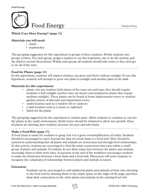 Food Energy Gr. 1-3 Lesson