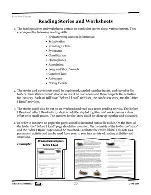 Reading Information Stories and Worksheets on Insects Grades 2-3