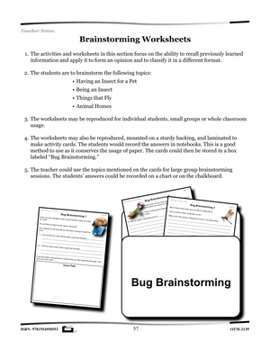 Insects Brainstorming Worksheets Grades 2-3