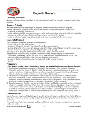 Magnetic Strength Lesson & Six Worksheets Grade 2