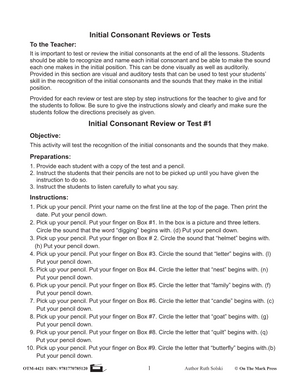 Tests for Initial Consonants: Kindergarten - Grade 1