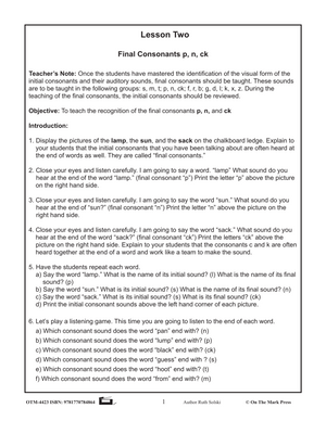 Final Consonants "p,n,ck" Lesson Two: Kindergarten - Grade 1