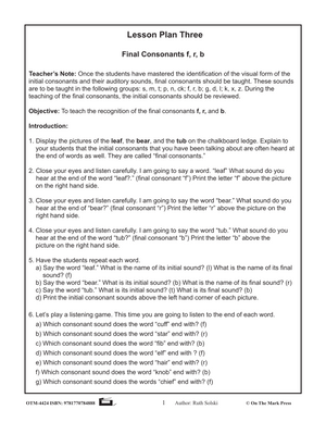 Final Consonants "f,r,b" Lesson Three: Kindergarten - Grade 1