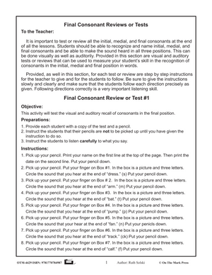 Tests for Final Consonants Kindergarten - Grade 1