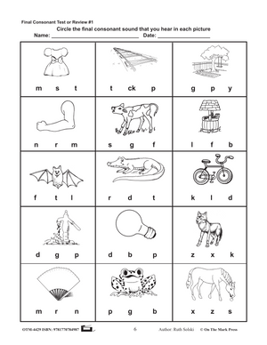 Tests for Final Consonants Kindergarten - Grade 1