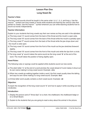 Long "Aa"  Vowel Lesson One: Kindergarten - Grade 1