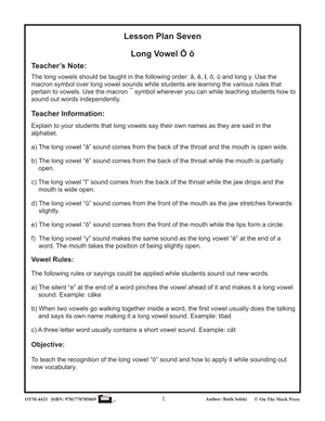 Long "Oo"  Vowel Lesson Seven: Kindergarten - Grade 1