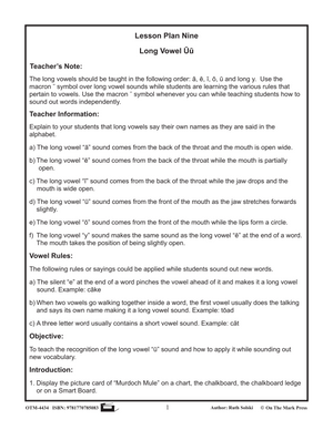 Long "Uu"  Vowel Lesson Nine: Kindergarten - Grade 1