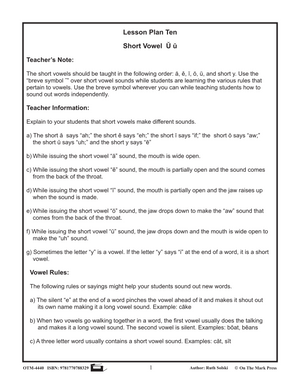 Short "Uu" Vowel Lesson Ten: Kindergarten - Grade 1