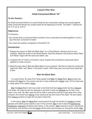 bl Initial Consonant Blend Lesson Plan: Kindergarten - Grade 1