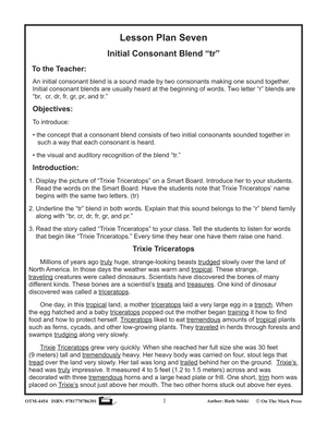 tr Initial Consonant Blend Lesson Plan Kindergarten - Grade 1