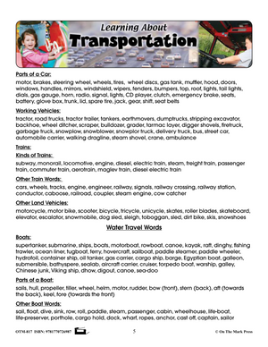 Learning About Transportation Grade 1