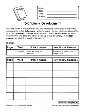 Vocabulary DevelopmentLiterature Response Activities Grades 1-3