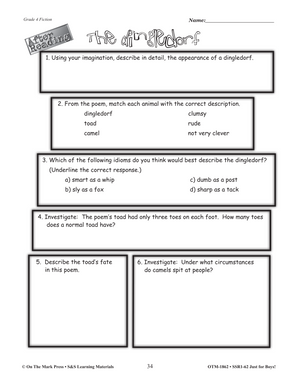 Reading Comprehension Activities For Boys: Fiction Grade 4