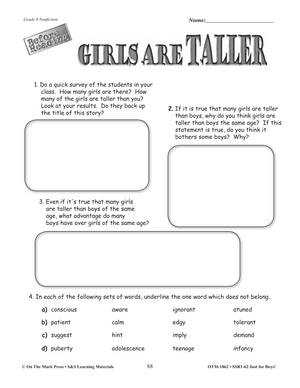 Reading Comprehension Activities For Boys: Non-Fiction Grade 6