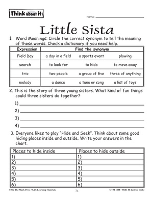 Reading Comprehension Activities For Girls: Fiction Grade 3