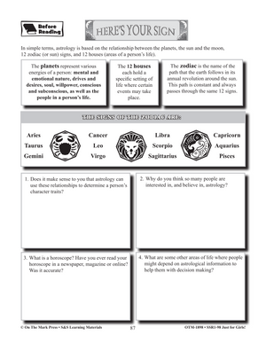 Reading Comprehension Activities For Girls: Non-Fiction Grade 8