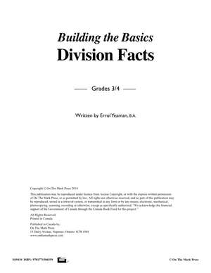 Division Drill Facts Workbook Grades 3/4