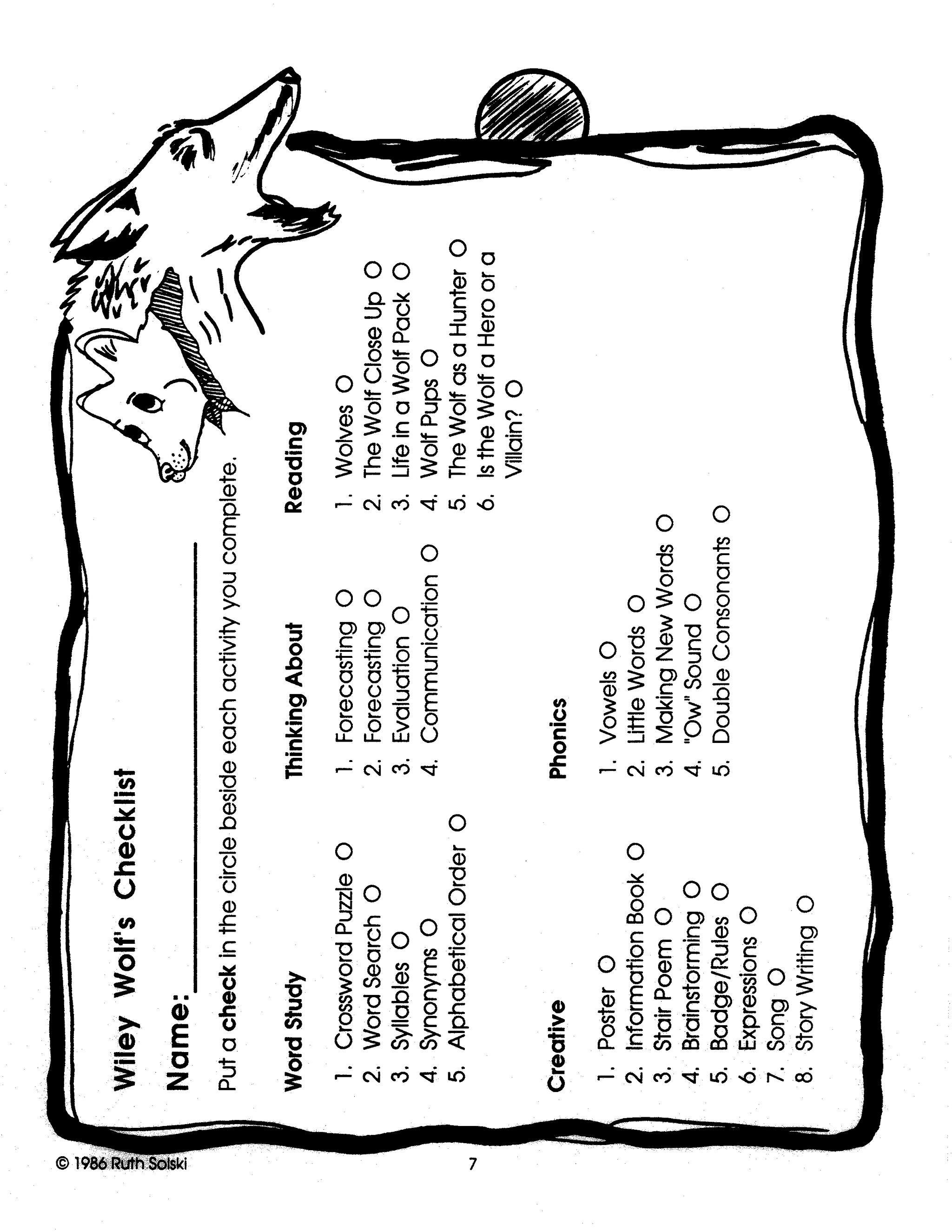 Wolf Homework Wolves Grades 3-5