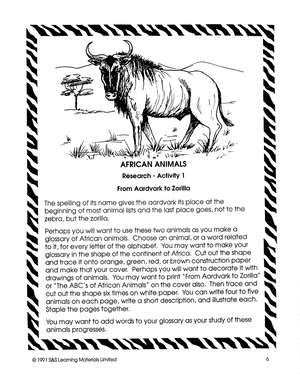 African Animals Grade 4-6