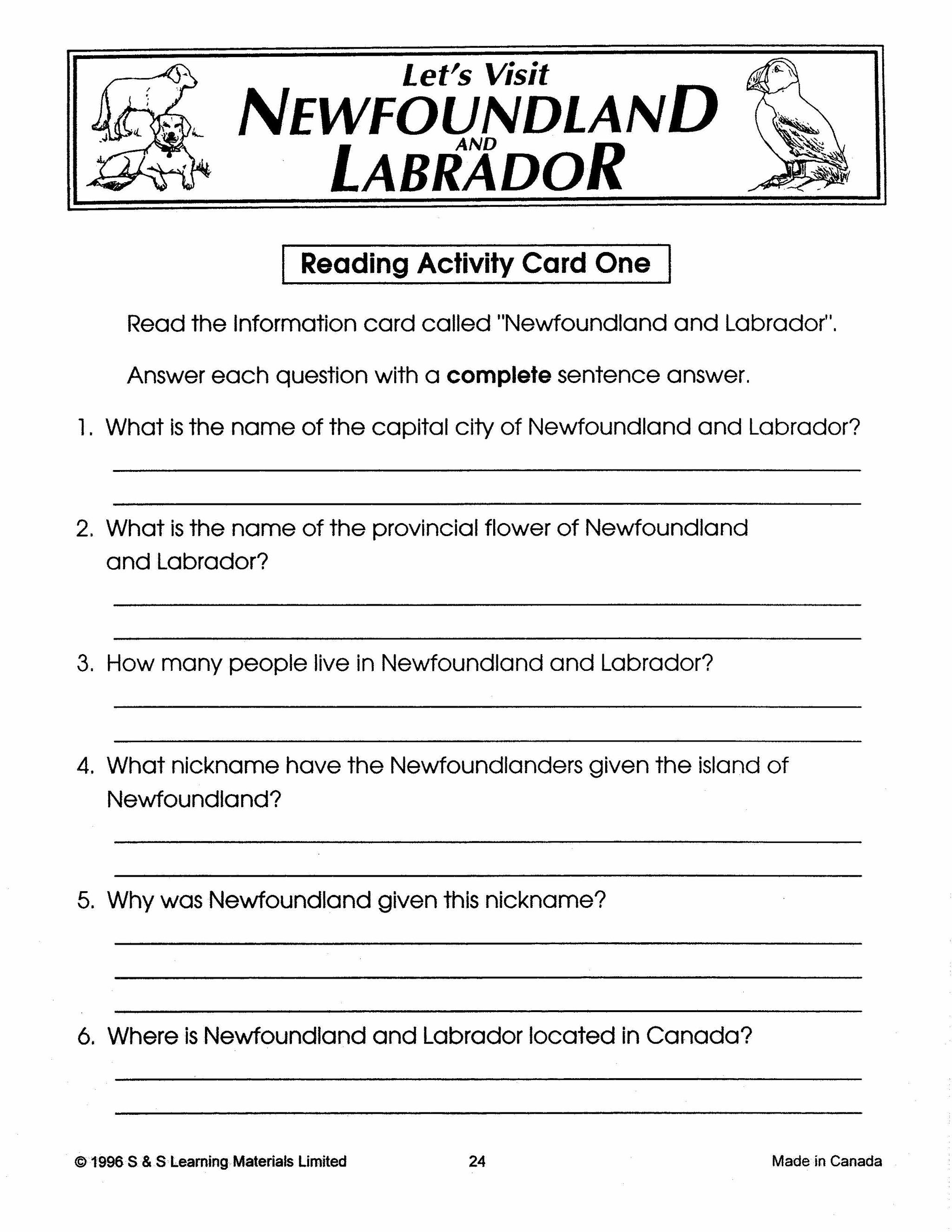 Let's Visit Newfoundland & Labrador Grades 2-4
