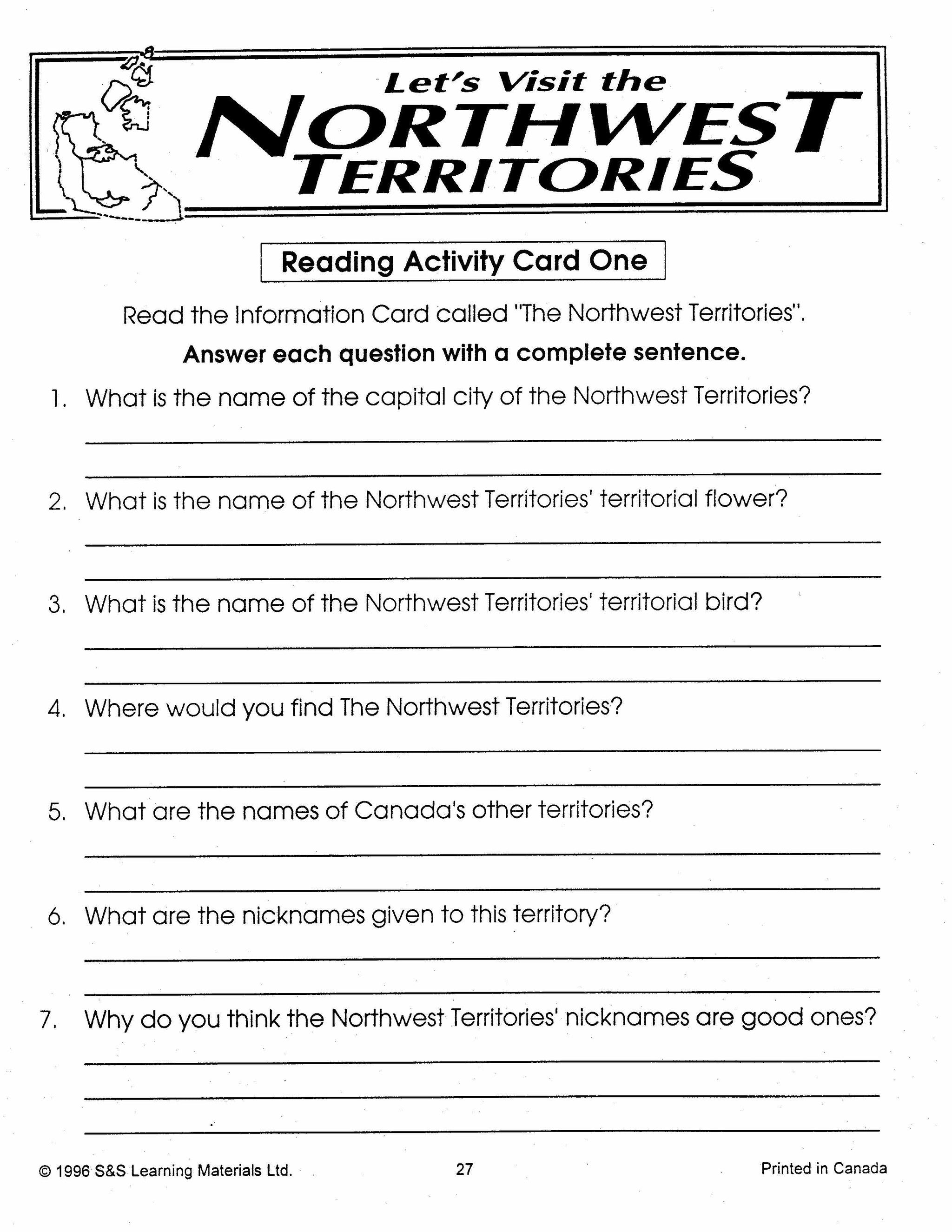 Let's Visit the North West Territories Grades 2-4