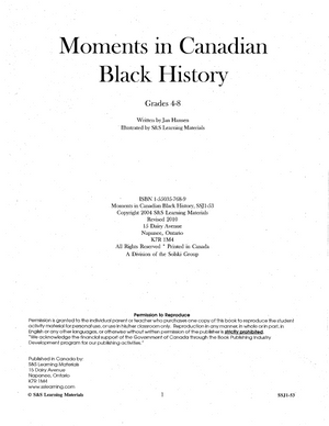 Moments in Canadian Black History Grades 5-8
