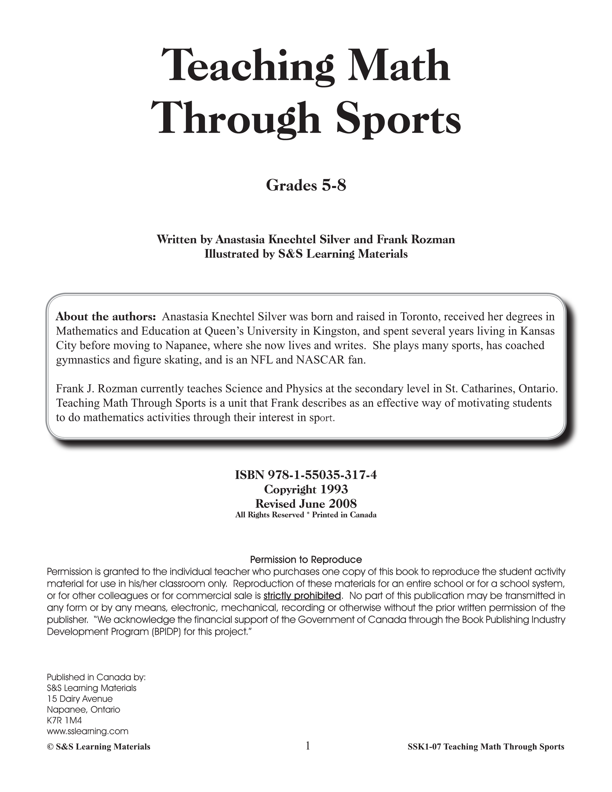 Teaching Math Through Sports (Canadian Version) Grades 5-8