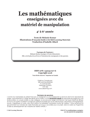 Les mathématiques enseignées avec du matériel de manipulation 4e à 6e année