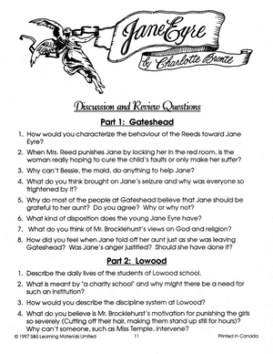 Jane Eyre, by Charlotte Bronte: Novel Study Guide Gr. 7-8