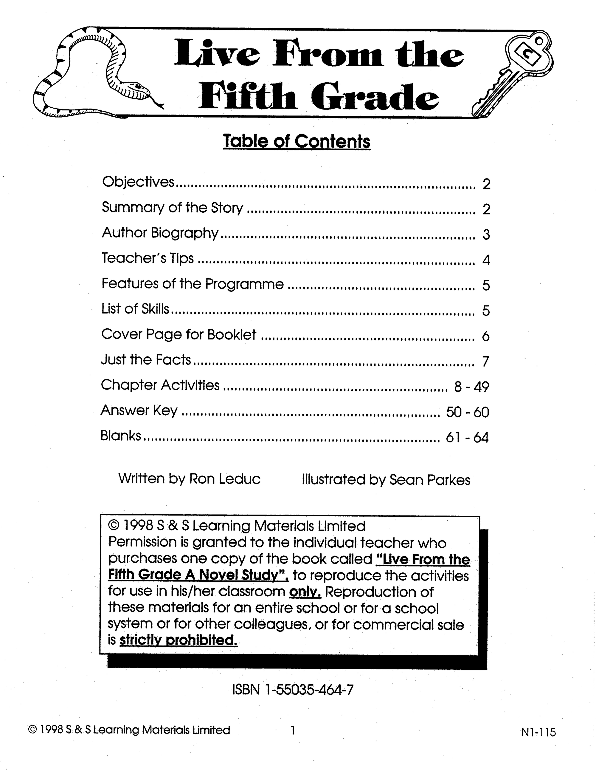 Live From The Fifth Grade: Novel Study Guide Gr. 4-6