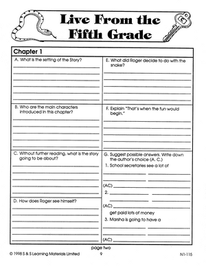 Live From The Fifth Grade: Novel Study Guide Gr. 4-6