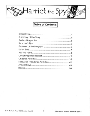 Harriet The Spy: Novel Study Guide Gr. 4-6