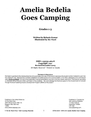 Amelia Bedelia Goes Camping: Lit Link/Novel Study Guide Gr. 1-3