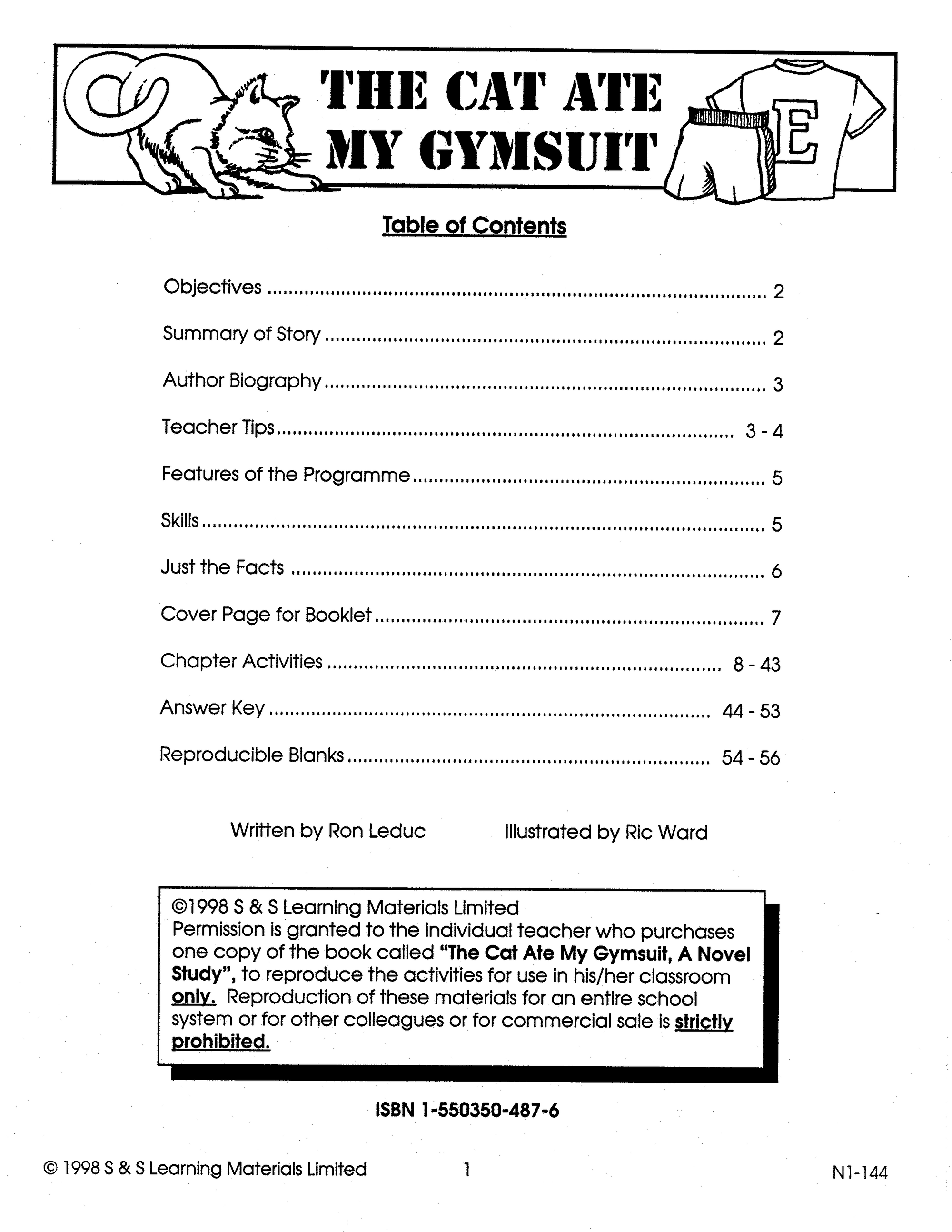 The Cat Ate My Gymsuit: Novel Study Guide Gr. 4-6