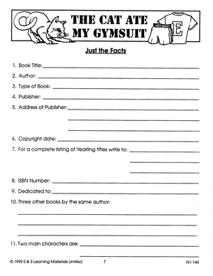 The Cat Ate My Gymsuit: Novel Study Guide Gr. 4-6