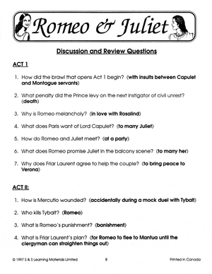 Romeo & Juliet, by William Shakespeare Lit Link/Novel Study Grades 7-8