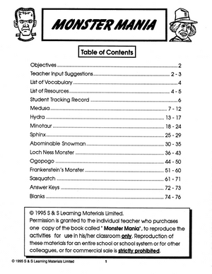 Monster Mania Grades 4-6