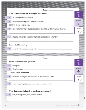 Canadian Daily Language Activities Grade 6